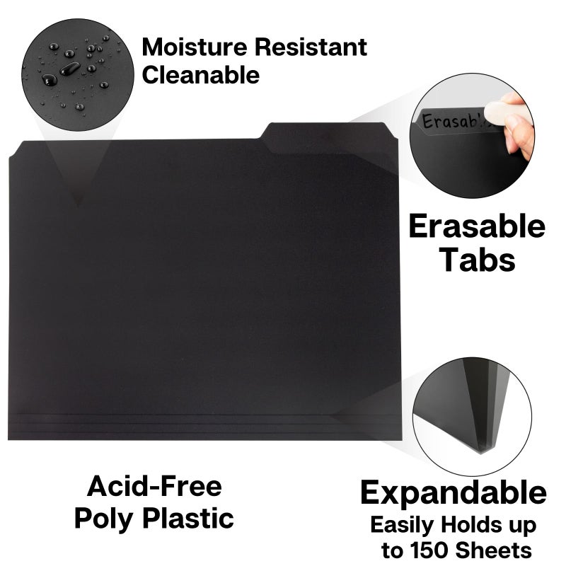 Dunwell Plastic Black 3-Tab Folders, (12 Pack), Sturdy 1/3 Tab File Folders for 8.5x11 Documents, Plastic Manila Filing Sleeves, Acid-Free Poly, Includes Labels - Image 4